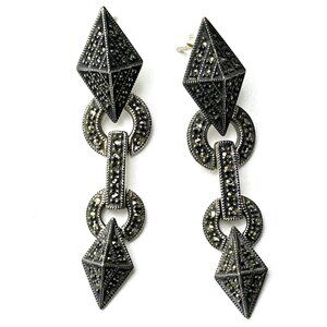 Judith Jack Sterling Silver Marcasite Art Deco Drop Earrings  — Vintage 90s EUC